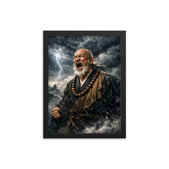 Rinzai master shouting beneath storm clouds framed print on a plain backdrop in size 12"x16".