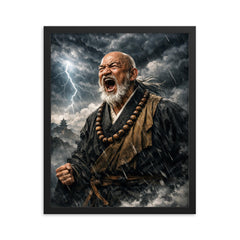 Rinzai master shouting beneath storm clouds framed print on a plain backdrop in size 16"x20".