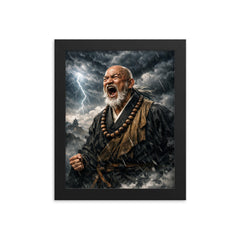 Rinzai master shouting beneath storm clouds framed print on a plain backdrop in size 8"x10".