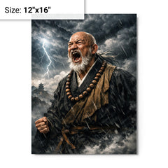 Rinzai master shouting beneath storm clouds metal print on a plain backdrop in size 12"x16".