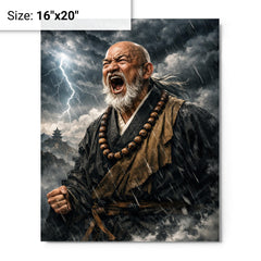 Rinzai master shouting beneath storm clouds metal print on a plain backdrop in size 16"x20".
