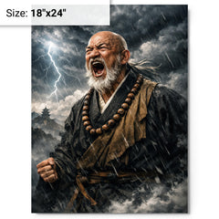 Rinzai master shouting beneath storm clouds metal print on a plain backdrop in size 18"x24".