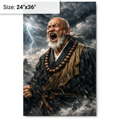 Rinzai master shouting beneath storm clouds metal print on a plain backdrop in size 24"x36".