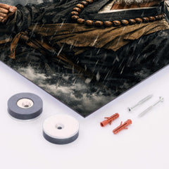 Rinzai master shouting beneath storm clouds metal print mockup