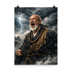Rinzai master shouting beneath storm clouds poster on a plain backdrop in size 8"x10".