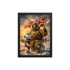 Roald Amundsen at the South Pole framed print on a plain backdrop in size 12"x16".