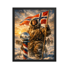 Roald Amundsen at the South Pole framed print on a plain backdrop in size 16"x20".