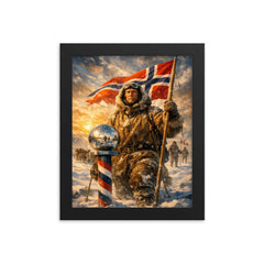 Roald Amundsen at the South Pole framed print on a plain backdrop in size 8"x10".