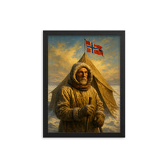 Roald Amundsen at the South Pole tent framed print on a plain backdrop in size 12"x16".