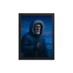 Roald Amundsen in polar blue twilight framed print on a plain backdrop in size 12"x16".