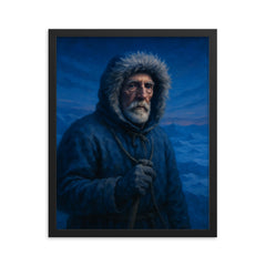 Roald Amundsen in polar blue twilight framed print on a plain backdrop in size 16"x20".