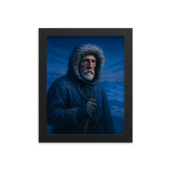 Roald Amundsen in polar blue twilight framed print on a plain backdrop in size 8"x10".