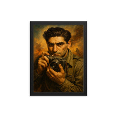 Robert Capa framed print on a plain backdrop in size 12"x16".