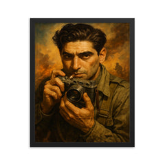 Robert Capa framed print on a plain backdrop in size 16"x20".