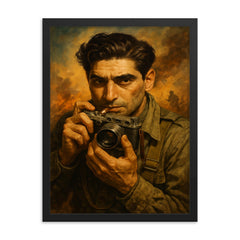 Robert Capa framed print on a plain backdrop in size 18"x24".