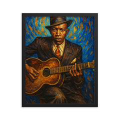 Robert Johnson framed print on a plain backdrop in size 16"x20".