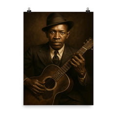 Robert Johnson portrait poster on a plain backdrop in size 8"x10".