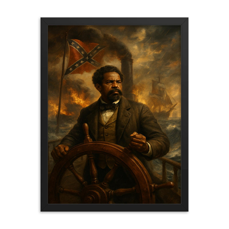 Robert Smalls commandeering the Confederate ship framed print on a plain backdrop in size 18