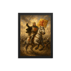 Robert the Bruce at Bannockburn charge framed print on a plain backdrop in size 12"x16".