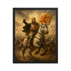 Robert the Bruce at Bannockburn charge framed print on a plain backdrop in size 16"x20".