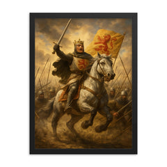 Robert the Bruce at Bannockburn charge framed print on a plain backdrop in size 18"x24".