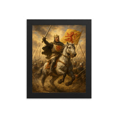 Robert the Bruce at Bannockburn charge framed print on a plain backdrop in size 8"x10".