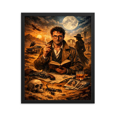 Roberto Bolano desert poet detective tableau framed print on a plain backdrop in size 16"x20".
