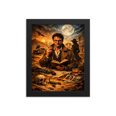 Roberto Bolano desert poet detective tableau framed print on a plain backdrop in size 8"x10".