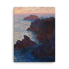 Rocks at Belle-Île by Claude Monet canvas print on a plain backdrop in size 18"x24".