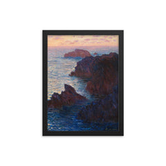 Rocks at Belle-Île by Claude Monet framed print on a plain backdrop in size 12"x16".