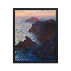Rocks at Belle-Île by Claude Monet framed print on a plain backdrop in size 16"x20".