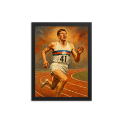 Roger Bannister framed print on a plain backdrop in size 12"x16".