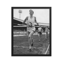 Roger Bannister framed print on a plain backdrop in size 16"x20".