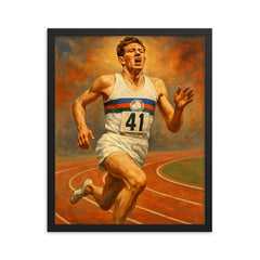 Roger Bannister framed print on a plain backdrop in size 16"x20".
