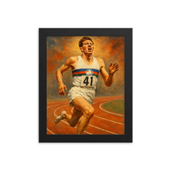Roger Bannister framed print on a plain backdrop in size 8"x10".