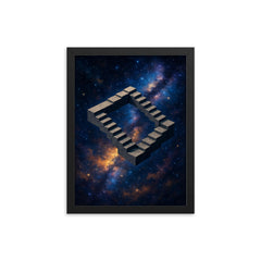 Roger Penrose impossible staircase cosmos framed print on a plain backdrop in size 12"x16".