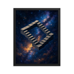 Roger Penrose impossible staircase cosmos framed print on a plain backdrop in size 16"x20".