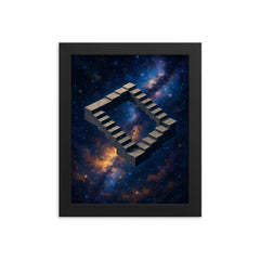 Roger Penrose impossible staircase cosmos framed print on a plain backdrop in size 8"x10".