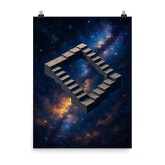 Roger Penrose impossible staircase cosmos poster on a plain backdrop in size 8"x10".
