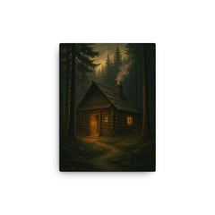 Roman Shukhevych clandestine forest headquarters canvas print on a plain backdrop in size 12"x16".