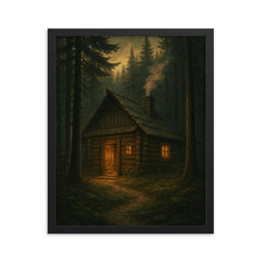 Roman Shukhevych clandestine forest headquarters framed print on a plain backdrop in size 16"x20".