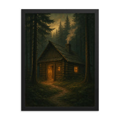 Roman Shukhevych clandestine forest headquarters framed print on a plain backdrop in size 18"x24".