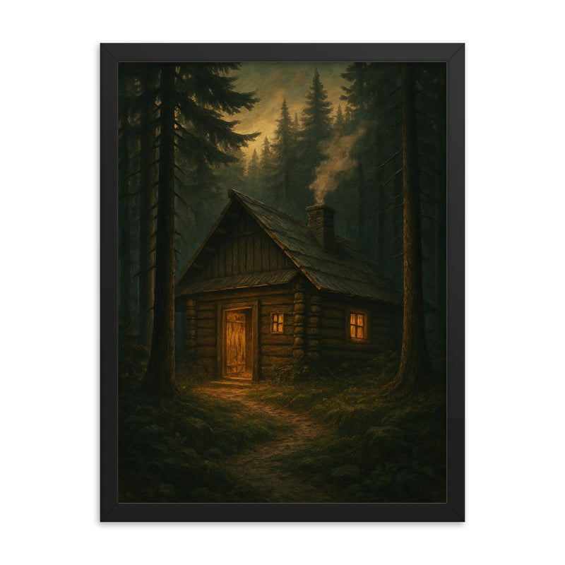 Roman Shukhevych clandestine forest headquarters framed print on a plain backdrop in size 18