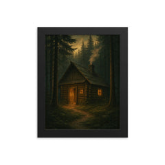 Roman Shukhevych clandestine forest headquarters framed print on a plain backdrop in size 8"x10".