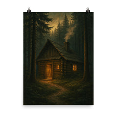 Roman Shukhevych clandestine forest headquarters poster on a plain backdrop in size 8"x10".