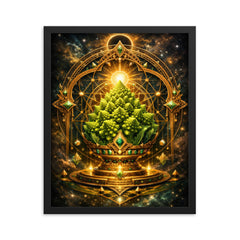 Romanesco broccoli as sacred geometry reliquary framed print on a plain backdrop in size 16"x20".