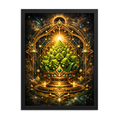 Romanesco broccoli as sacred geometry reliquary framed print on a plain backdrop in size 18"x24".