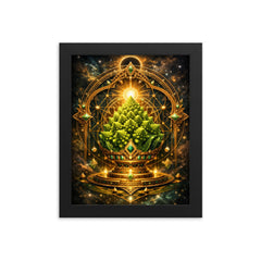 Romanesco broccoli as sacred geometry reliquary framed print on a plain backdrop in size 8"x10".