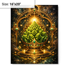 Romanesco broccoli as sacred geometry reliquary metal print on a plain backdrop in size 16"x20".