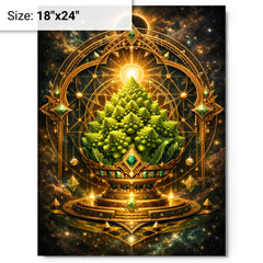 Romanesco broccoli as sacred geometry reliquary metal print on a plain backdrop in size 18"x24".
